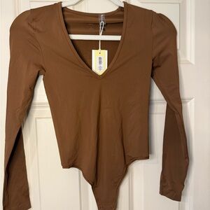 Aritzia Deep Brown V-Neck Bodysuit